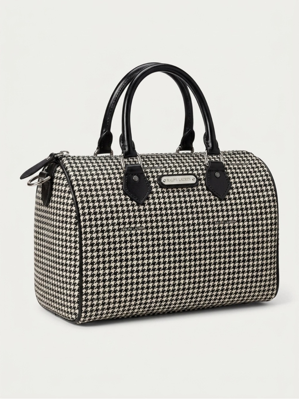 Ralph Lauren Black & White Houndstooth Bowling Satchel - Picture 4 of 8